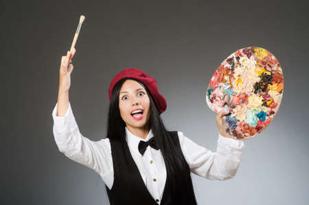 Funny artist working in the studioの写真素材