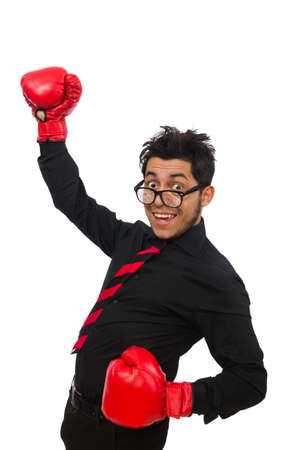 Man businessman with red boxing glovesの写真素材