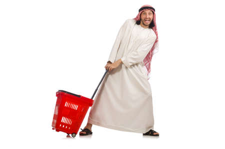 Arab man doing shopping isolated on whiteの写真素材