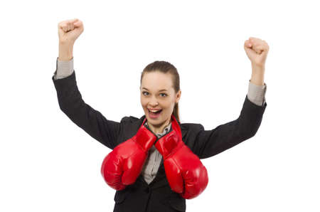Woman boxer isolated on white backgroundの写真素材