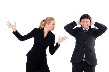 Businessman and businesswoman isolated on whiteの写真素材