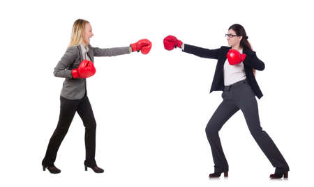 Businesswoman in boxing concept on whiteの写真素材