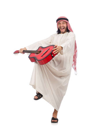 Arab man playing isolated on whiteの写真素材