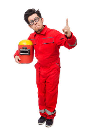 Funny welder isolated on whiteの写真素材