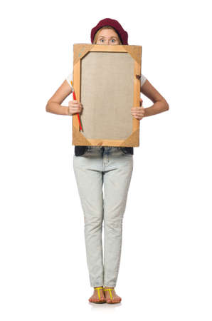 Young artist isolated on whiteの写真素材