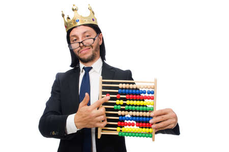 Funny man with calculator and abacusの写真素材