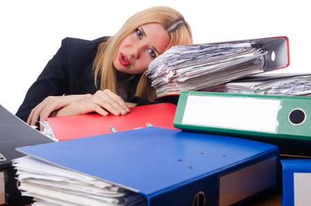 Woman businesswoman working isolated on whiteの写真素材