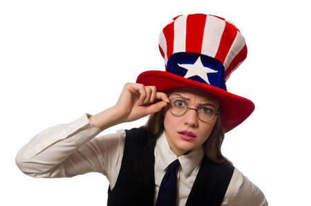Woman wearing hat with american symbolsの写真素材