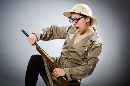 Funny hunter in hunting conceptの写真素材