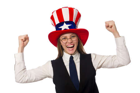 Woman wearing hat with american symbolsの写真素材