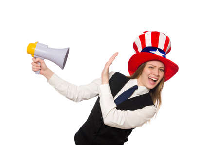 Woman wearing hat with american symbolsの写真素材