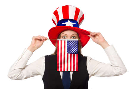 Woman wearing hat with american symbolsの写真素材