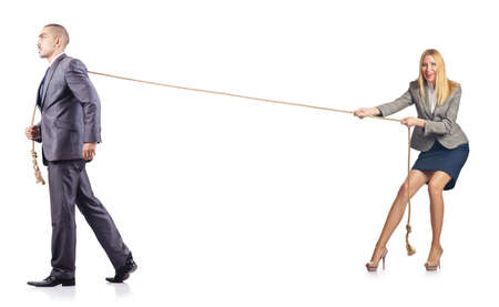Tug of war concept on whiteの写真素材