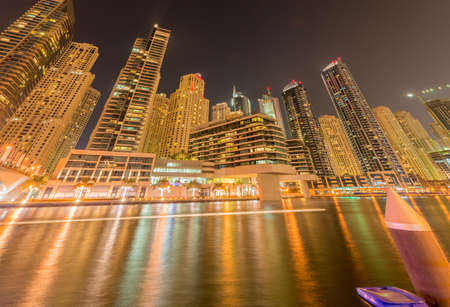 Dubai - AUGUST 9, 2014: Dubai Marina district on August 9 in UAE. Dubai is fastly developing city in Middle Eastのeditorial素材