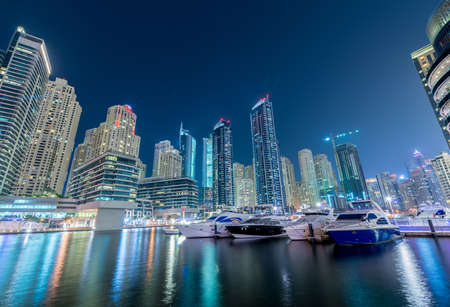 Dubai - AUGUST 9, 2014: Dubai Marina district on August 9 in UAE. Dubai is fastly developing city in Middle Eastのeditorial素材