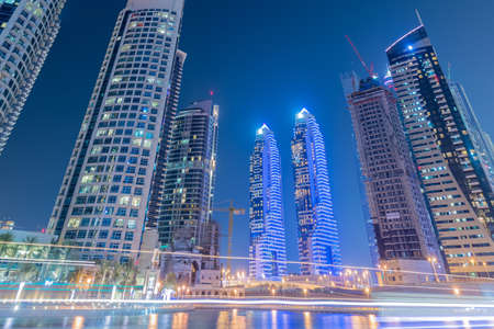 Dubai - JANUARY 10, 2015: Marina district on January 10 in UAE, Dubai. Marina district is popular residential area in Dubaiのeditorial素材