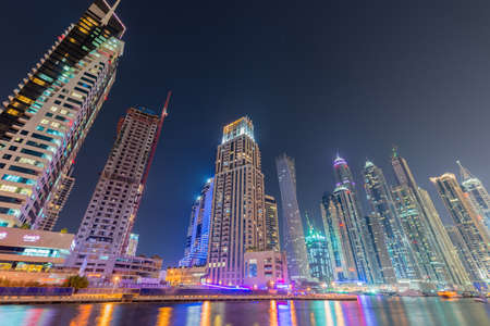 Dubai - JANUARY 10, 2015: Marina district on January 10 in UAE, Dubai. Marina district is popular residential area in Dubaiのeditorial素材