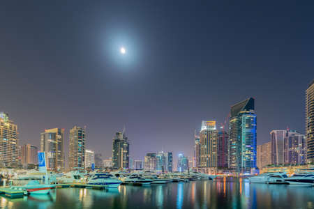 Dubai - JANUARY 10, 2015: Marina district on January 10 in UAE, Dubai. Marina district is popular residential area in Dubaiのeditorial素材