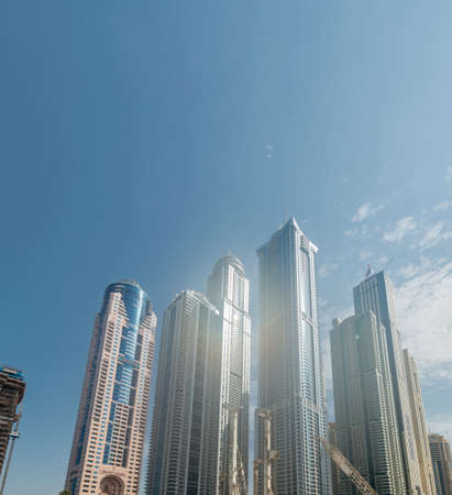 Dubai - AUGUST 9, 2014: Dubai Marina district on August 9 in UAE. Dubai is fastly developing city in Middle Eastのeditorial素材
