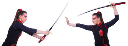 Woman in japanese martial art conceptの写真素材