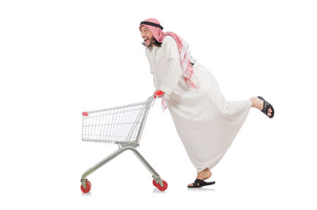 Arab man doing shopping isolated on whiteの写真素材