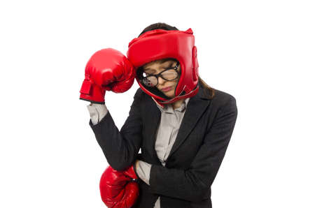 Woman boxer isolated on white backgroundの写真素材