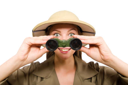 Woman wearing  hat on whiteの写真素材