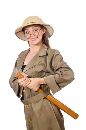 Woman wearing  hat on whiteの写真素材