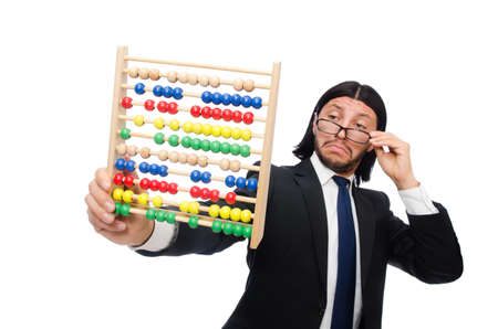 Funny man with calculator and abacus