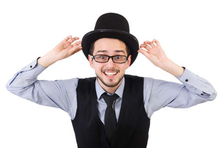 Young man in hat isolated on whiteの写真素材