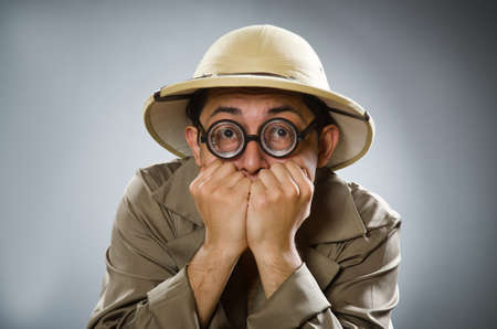 Man wearing safari hat in funny conceptの写真素材