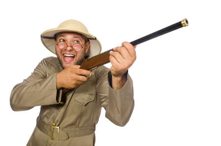 Safari hunter isolated on whiteの写真素材