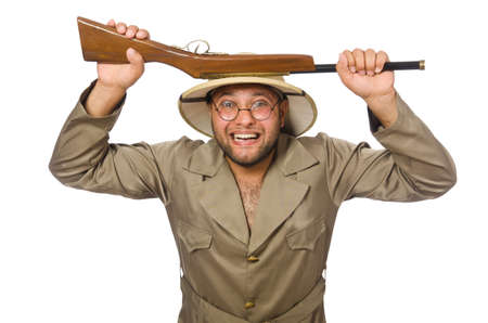 Safari hunter isolated on whiteの写真素材