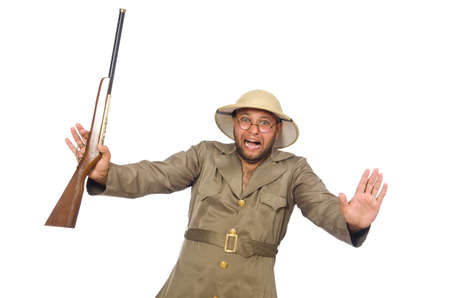 Safari hunter isolated on whiteの写真素材