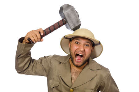 Man with hammer isolated on whiteの写真素材