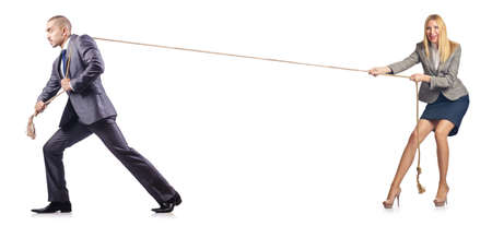 Tug of war concept on whiteの写真素材