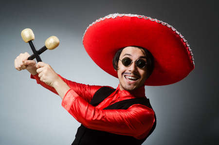 Person wearing sombrero hat in funny conceptの写真素材
