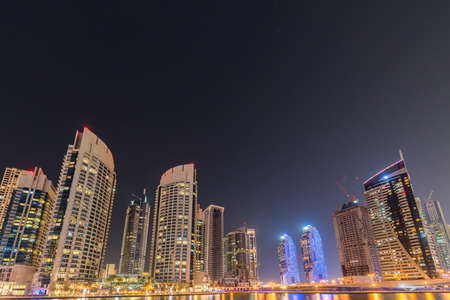 Dubai - JANUARY 10, 2015: Marina district on January 10 in UAE, Dubai. Marina district is popular residential area in Dubaiのeditorial素材