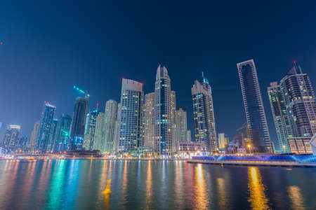 Dubai - JANUARY 10, 2015: Marina district on January 10 in UAE, Dubai. Marina district is popular residential area in Dubaiのeditorial素材