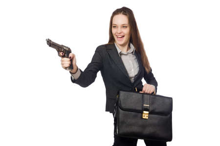 Woman in business concept isolated on whiteの写真素材