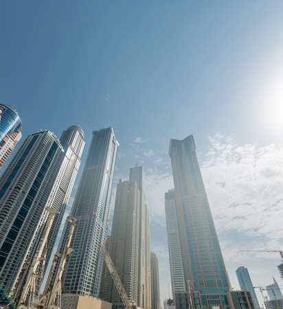 Dubai - AUGUST 9, 2014: Dubai Marina district on August 9 in UAE. Dubai is fastly developing city in Middle Eastのeditorial素材