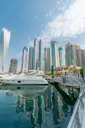 Dubai - AUGUST 9, 2014: Dubai Marina district on August 9 in UAE. Dubai is fastly developing city in Middle Eastのeditorial素材