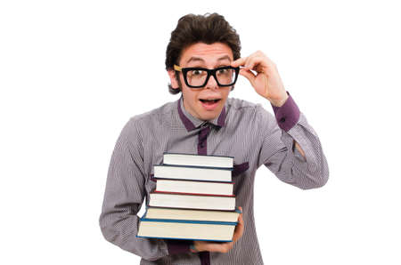 Student with books isolated on whiteの写真素材