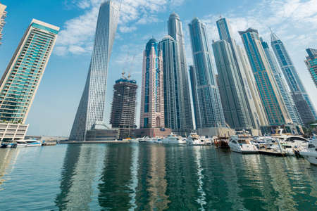 Dubai - AUGUST 9, 2014: Dubai Marina district on August 9 in UAE. Dubai is fastly developing city in...
