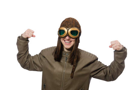 Woman pilot isolated on the whiteの写真素材