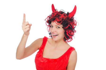 Woman devil in funny halloween conceptの写真素材