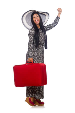 Woman in travelling concept on whiteの写真素材