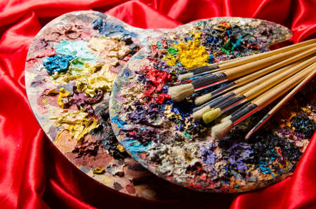 Art concept with palette and brushesの写真素材