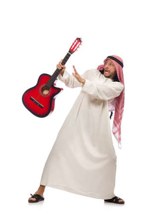 Arab man playing isolated on whiteの写真素材