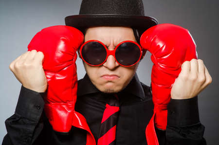 Funny man with boxing glovesの写真素材